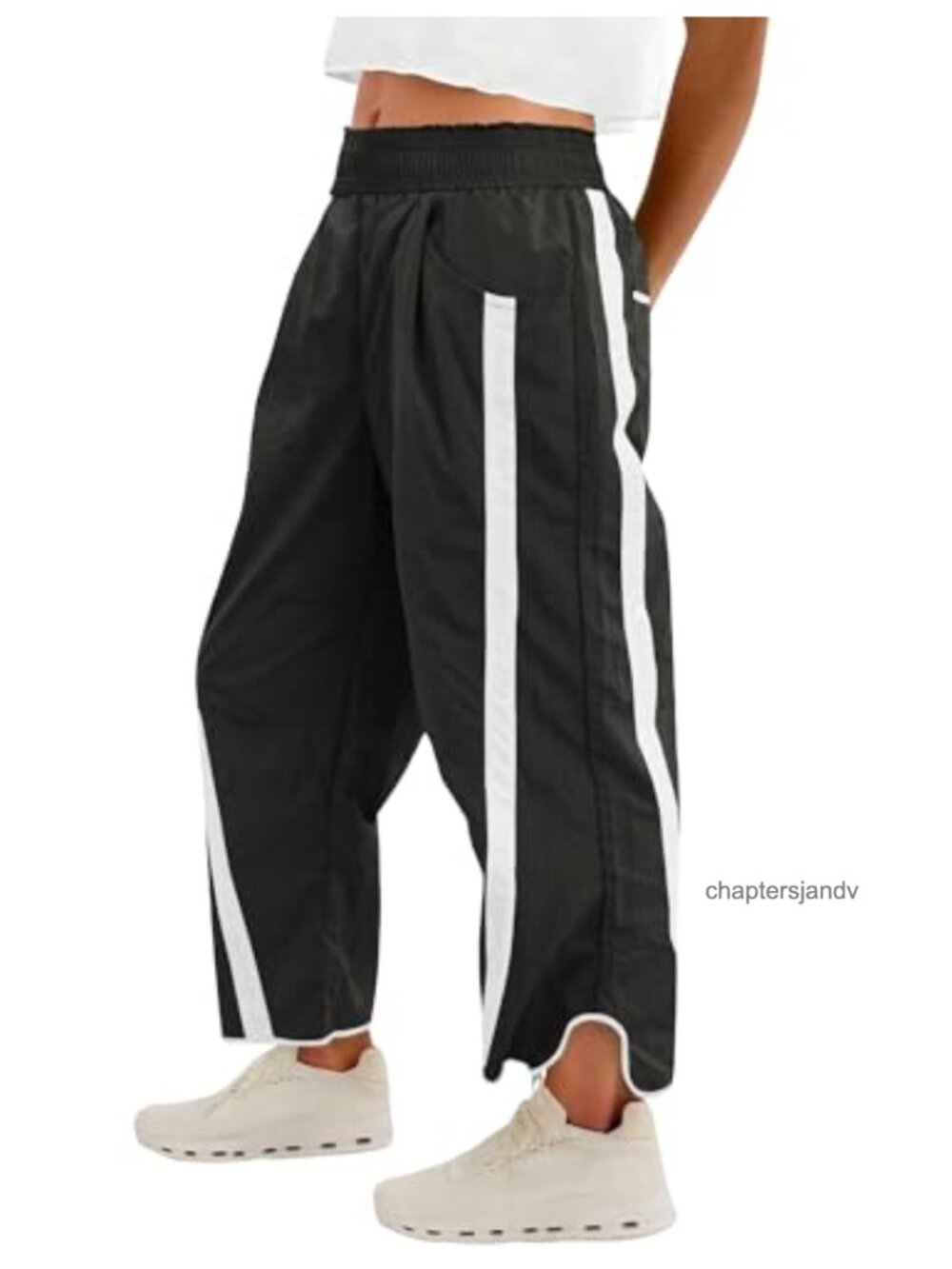 Womens Wide Leg Track Pants Nylon Polyester Elastic Waist Athletic